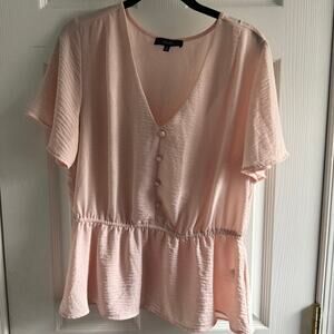 Eclair Pink Peplum Blouse Short Sleeve Button Front Top XL